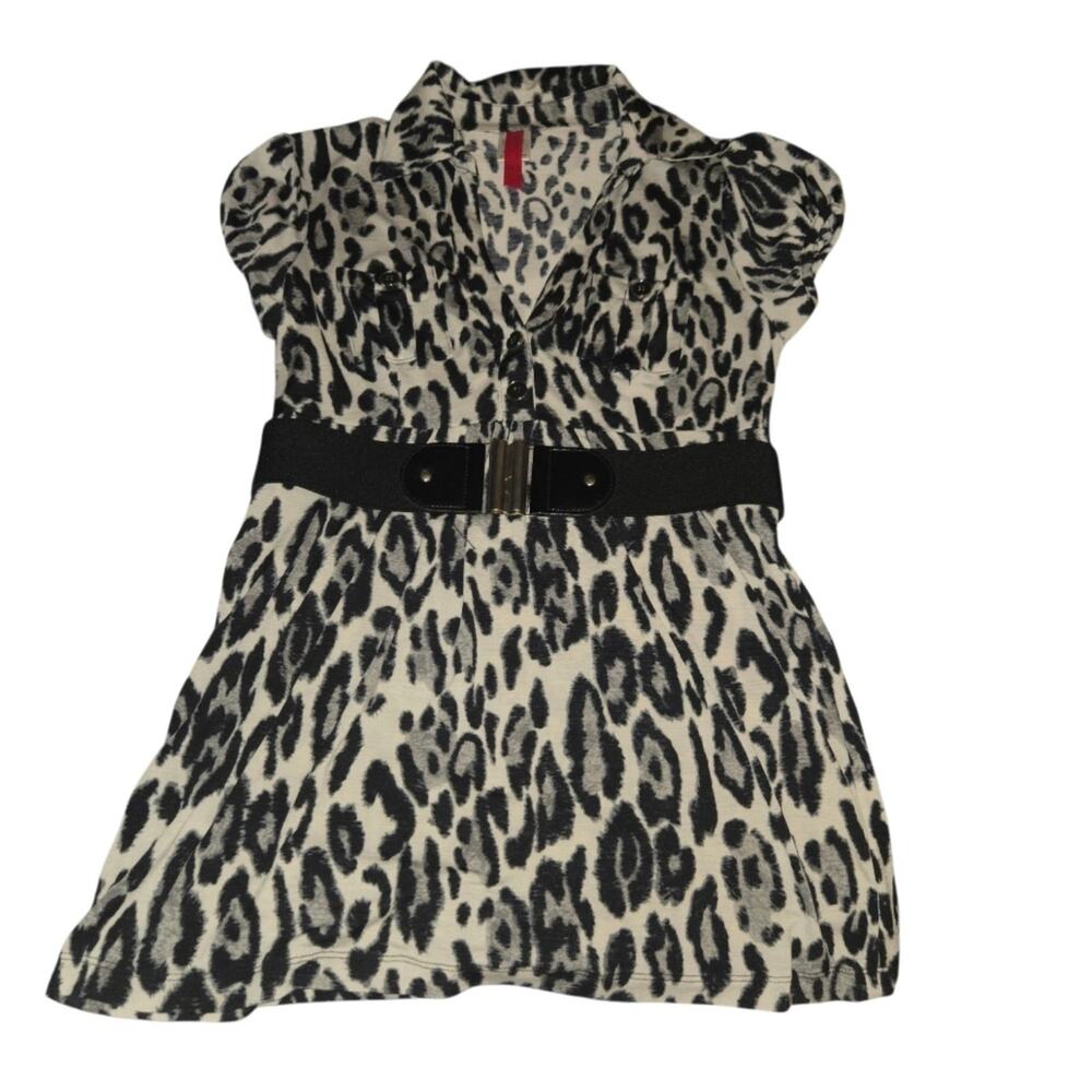 Y2K FASHION LEOPARD SHIRT WITH BELT Womens Small HeartSoul